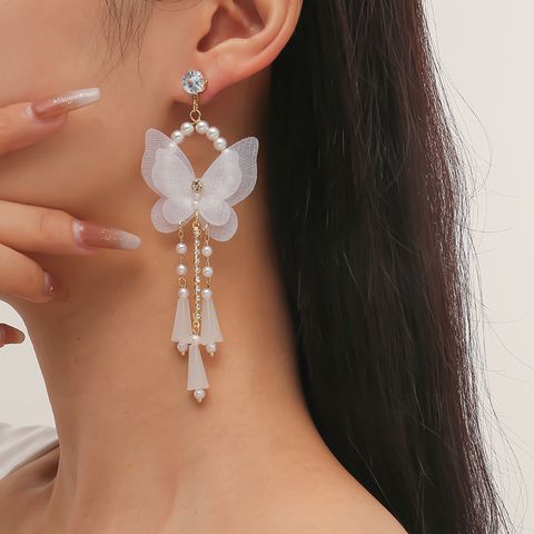 1 Pair Fashion Butterfly Imitation Pearl Alloy Rhinestone Women's Chandelier Earrings