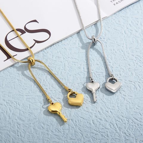 Fashion Heart Shape Key Titanium Steel Necklace 1 Piece