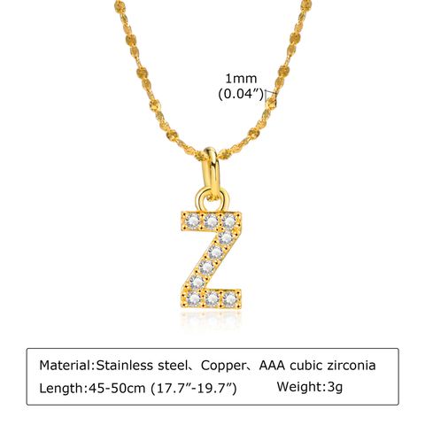 Wholesale Simple Style Letter 201 Stainless Steel Copper Inlay Artificial Diamond Pendant Necklace