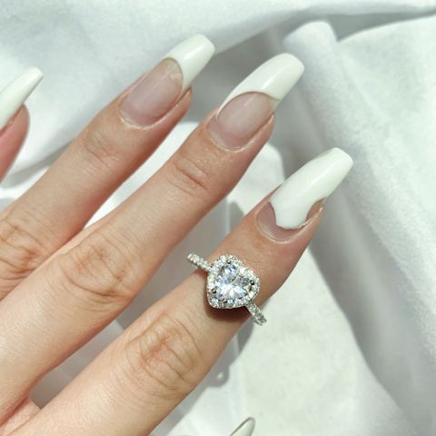 Moda Forma De Corazón Plata Esterlina Embutido Diamantes De Imitación Anillos