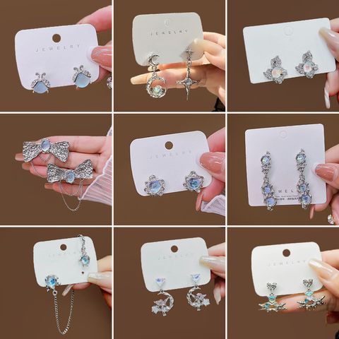 1 Pair Ins Style Heart Shape Inlay Alloy Moonstone Drop Earrings