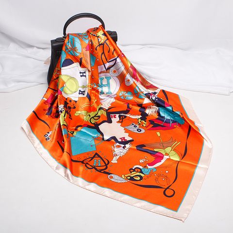 Women's Fashion Cartoon Imitation Mulberry Silk Printing Silk Scarves