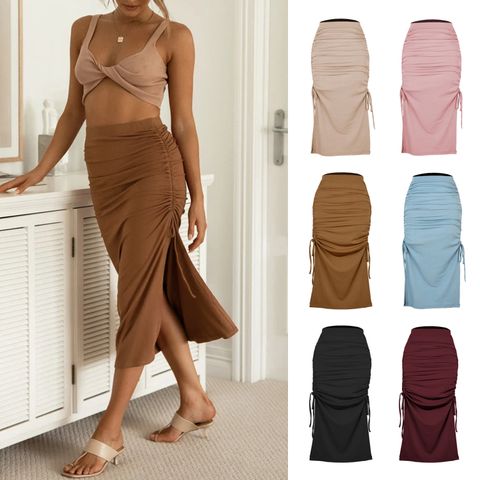 Summer Sexy Solid Color Spandex Maxi Long Dress Skirts