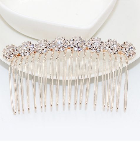 Women's Fashion Waves Flower Alloy Rhinestone Insert Comb