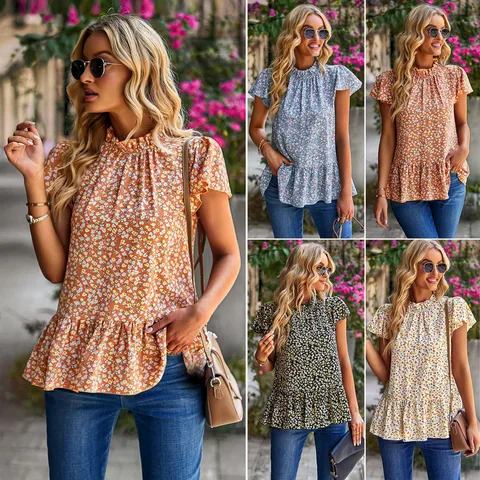 Women's Blouse Short Sleeve Blouses Printing Fashion Ditsy Floral