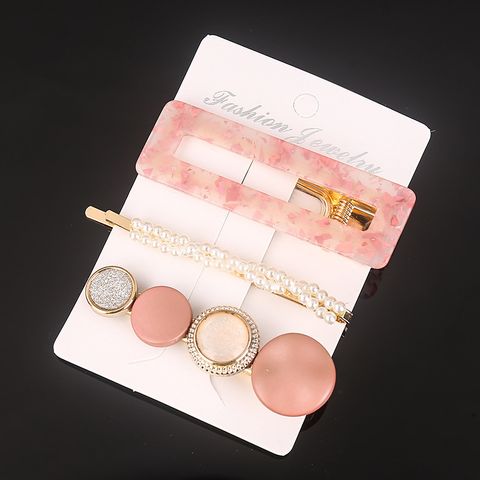Fashion Round Square Imitation Pearl Alloy Acetic Acid Sheets Hair Clip 3 Piece Set