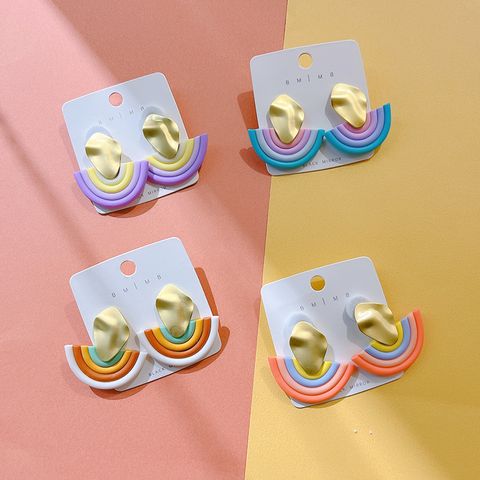 1 Pair Fashion Rainbow Soft Clay Patchwork Women's Drop Earrings