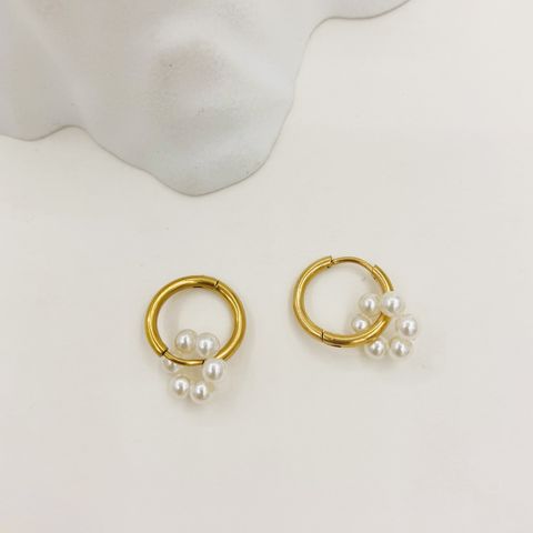 Mode Kreis Rostfreier Stahl Perle Ohrringe 1 Paar