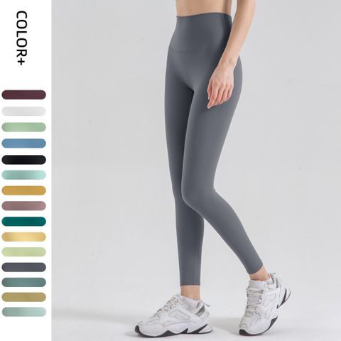Sports Solid Color Nylon Brushed Fabric Active Bottoms Leggings