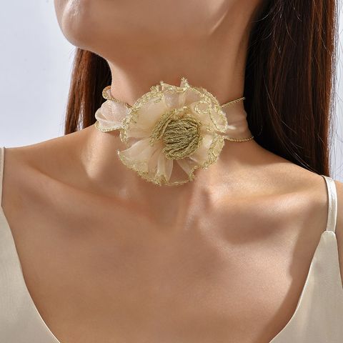 1 Piece Fashion Flower Alloy Cloth Handmade Women's Choker