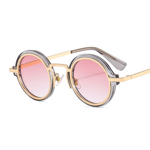 Fashion Color Block Pc Round Frame Patchwork Full Frame Women's Sunglasses
