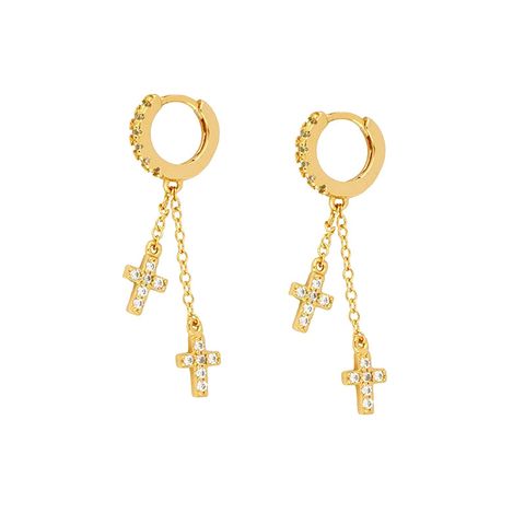 Fashion Cross Star Moon Copper Inlay Zircon Drop Earrings 1 Pair