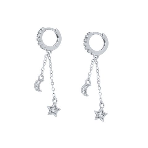 Fashion Cross Star Moon Copper Inlay Zircon Drop Earrings 1 Pair