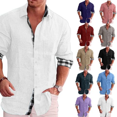 Men's Blouse Long Sleeve Blouses Casual Solid Color