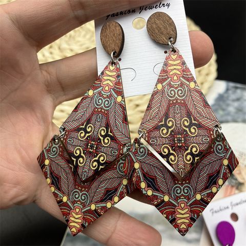 1 Pair Ethnic Style Geometric Wood Women's Drop Earrings