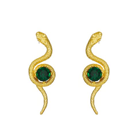 1 Pair Retro Snake Alloy Inlay Rhinestones 14k Gold Plated Women's Drop Earrings