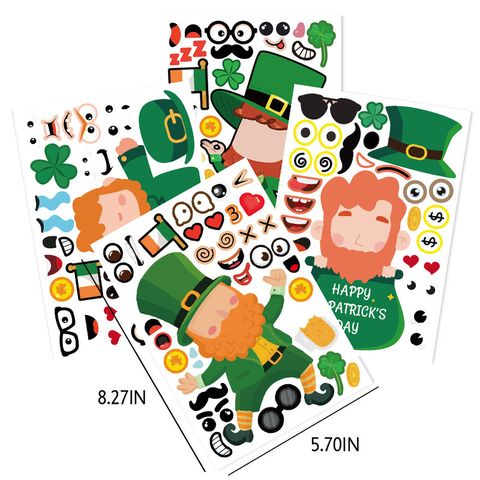 2022 New Children's Cartoon Irish Festival Lucky Elf Stickers St. Patrick Clover Expression Stickers