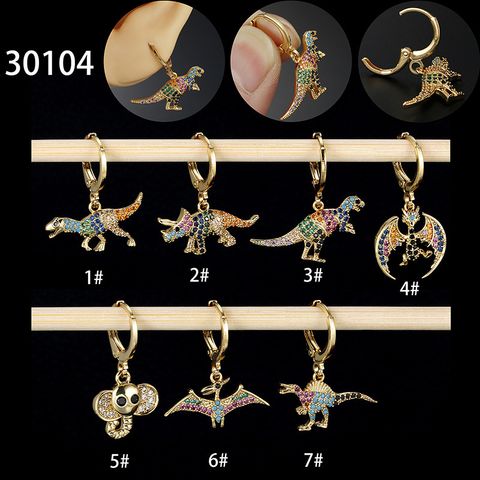 Fashion Dinosaur Copper Inlay Zircon Drop Earrings 1 Piece