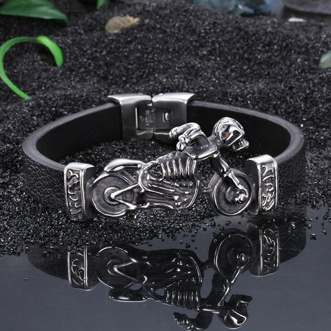 1 Piece Fashion Motorcycle Skull Stainless Steel Leather Men's Bangle