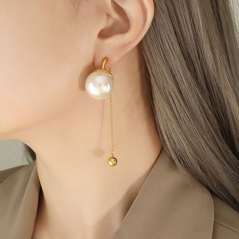 1 Pair Elegant Round Imitation Pearl Plating Women's Drop Earrings
