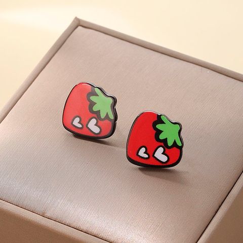 1 Pair Cute Sweet Simple Style Cherry Strawberry Alloy Fruit Women's Ear Studs