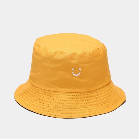 Women's Simple Style Smiley Face Embroidery Flat Eaves Bucket Hat