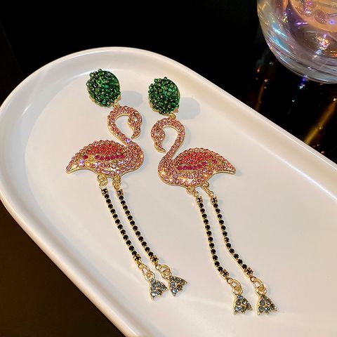 1 Pair Fashion Flamingo Alloy Inlay Rhinestones Women's Drop Earrings