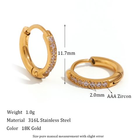 1 Pair Fashion Round Plating Stainless Steel Zircon 18k Gold Plated Earrings