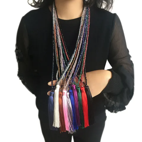 Ethnic Style Tassel Artificial Crystal Beaded Women's Sweater Chain