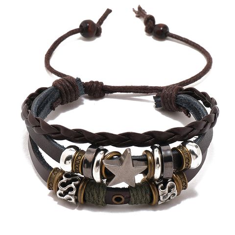 Punk Pentagrama Cruzar Cuero Sintético Aleación Hierro Hombres Pulsera