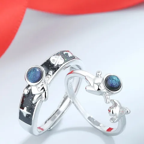 Fashion Astronaut Copper Inlay Artificial Gemstones Rings 1 Piece