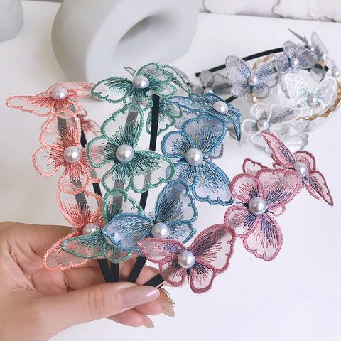 Mode Schmetterling Legierung Spitze Inlay Künstliche Perlen Haarband 1 Stück