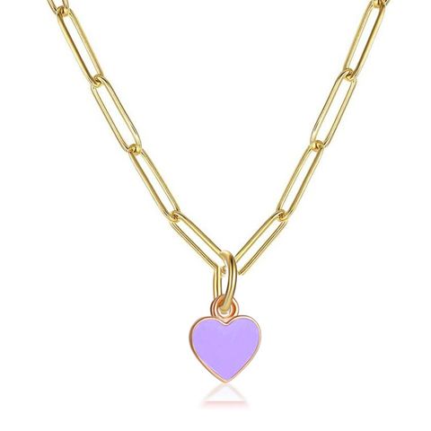 Fashion Heart Shape Stainless Steel Enamel Pendant Necklace 1 Piece