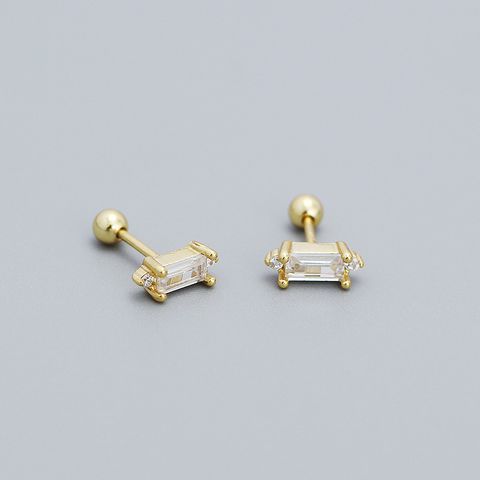 Fashion Square Sterling Silver Plating Inlay Zircon Ear Studs 1 Pair