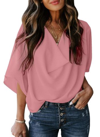 Women's Blouse Half Sleeve Blouses Patchwork Fashion Solid Color