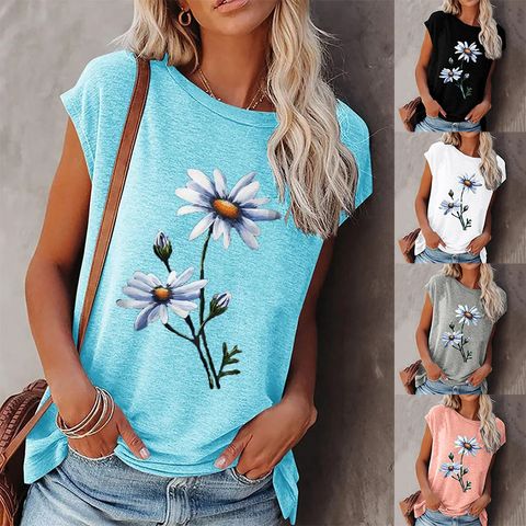 Women's T-shirt Short Sleeve T-shirts Printing Patchwork Fashion Flower