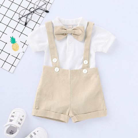 Preppy Style Solid Color Bow Knot Cotton Boys Clothing Sets