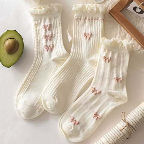 Women's Sweet Heart Shape Bow Knot Polyester Cotton Polyester Crew Socks A Pair
