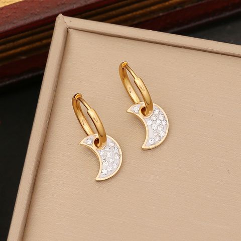 1 Pair Fashion Star Moon Heart Shape Plating Stainless Steel Rhinestones Earrings