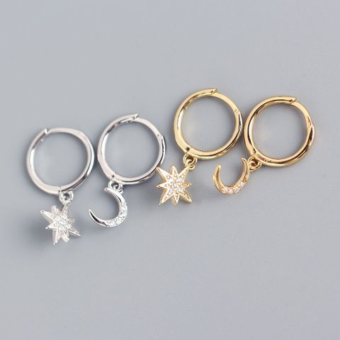 Style Simple Star Argent Sterling Incruster Strass Boucles D'oreilles 1 Paire