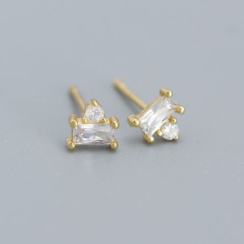 Simple Style Square Sterling Silver Inlay Zircon Ear Studs 1 Pair