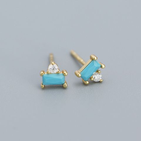 Simple Style Square Sterling Silver Inlay Zircon Ear Studs 1 Pair