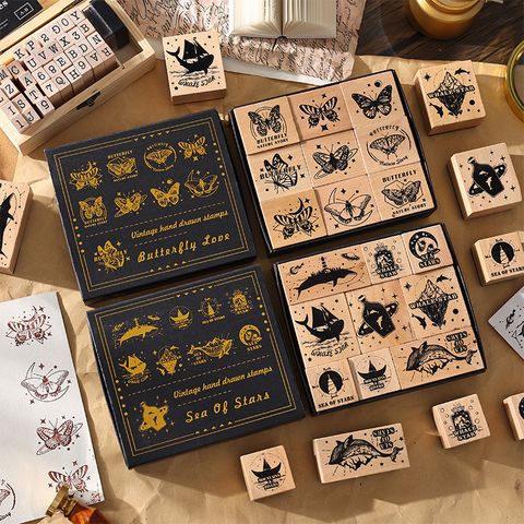 Yue Zhen Butterfly Love Star Sea Series Wooden Hand Account Seal Retro Theaceae Children's Seal Set Wholesale