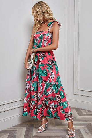 Women's Vacation Collarless Printing Backless Sleeveless Ditsy Floral Maxi Long Dress Street