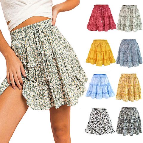 Summer Casual Ditsy Floral Polyester Above Knee Skirts