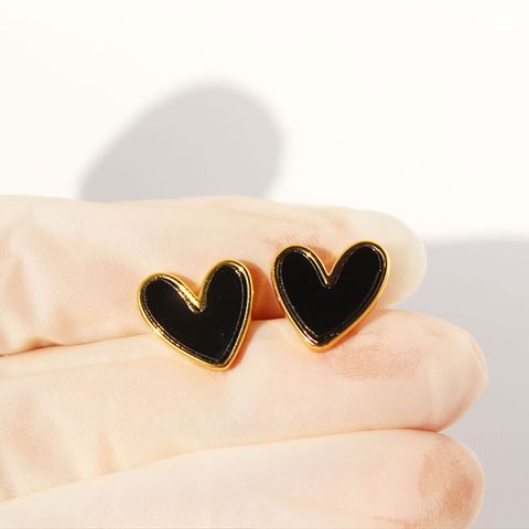 Fashion Heart Shape Copper Inlay Opal Ear Studs 1 Pair