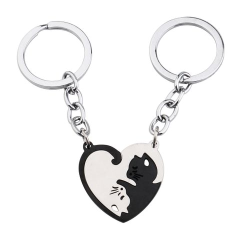 2 Pieces Fashion Heart Shape Cat Stainless Steel Women's Bag Pendant Keychain
