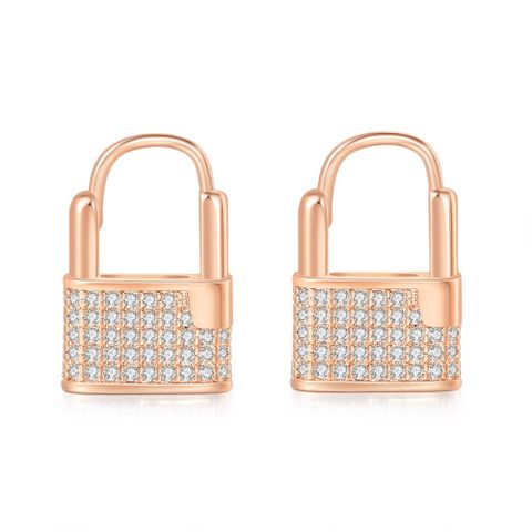 Fashion Lock Copper Plating Inlay Zircon Drop Earrings 1 Pair