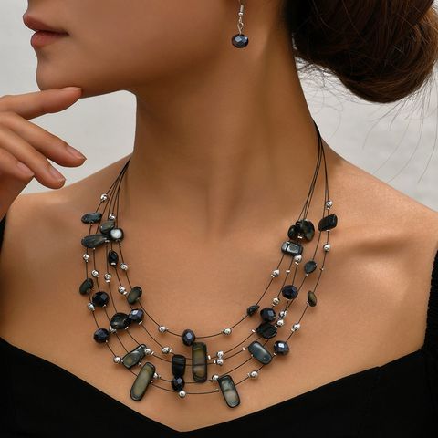 1 Set Retro Geometric Alloy Shell Women's Earrings Necklace
