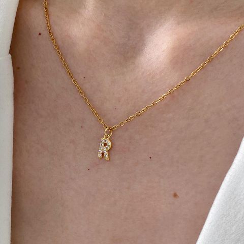 Wholesale Fashion Letter Copper Metal Artificial Rhinestones Pendant Necklace